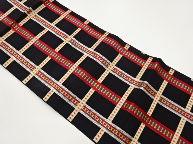 本場筑前博多格子模様織出し名古屋帯